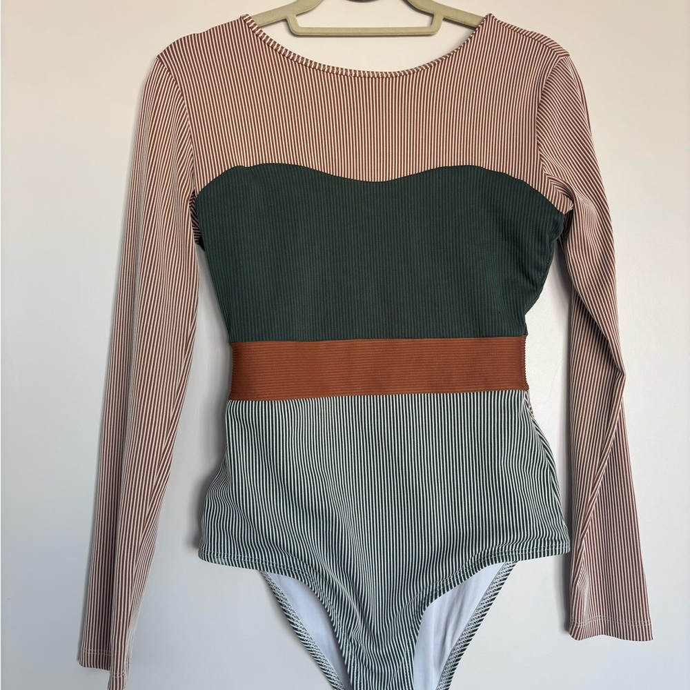 Seea Brown and Cream Striped Bodysuit